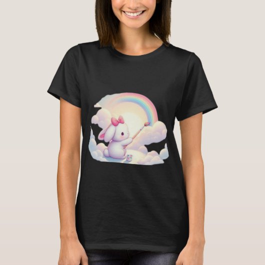虹色の魔法使い - クリエイティブなうさぎ Tシャツ (正面)