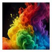 虹色の鮮やかインク煙の雲の黒い背景 ポスター (正面)