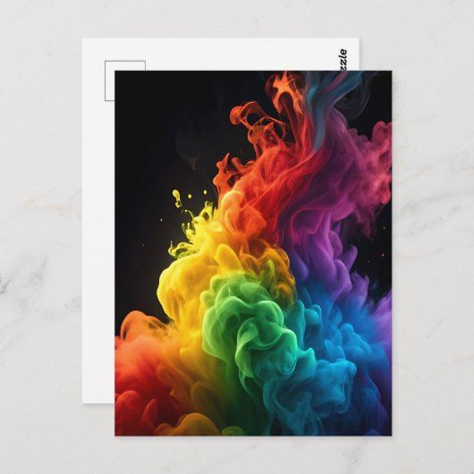 虹色の鮮やかインク煙の雲の黒い背景 ポストカード (正面/裏面)