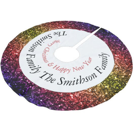 虹色の黄色の赤い紫のキラキラをパーソナライズ ブラッシュドポリエステルツリースカート (アングル)