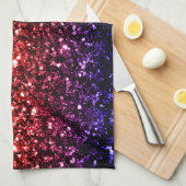 虹色の黄色の赤い紫のフェイクグリッターきらめき キッチンタオル (四つ折り)