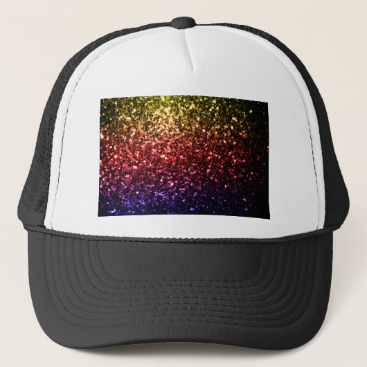 虹色の黄色の赤い紫のフェイクグリッターきらめき キャップ (正面)