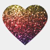 虹色の黄色の赤い紫のフェイクグリッターきらめき ハートシール (正面)