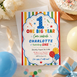 虹色の1歳の誕生日パーティー 招待状
