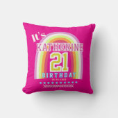 虹色の21歳の誕生日 ホットピンク クッション (正面)