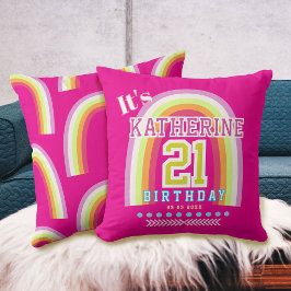 虹色の21歳の誕生日 ホットピンク クッション