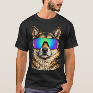 虹色の90年代サングラスをかけた面白い犬 Tシャツ