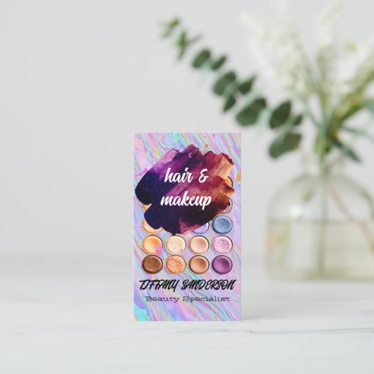 虹色の | ブラシ付き | メイクアップ財団 名刺 (スタンド正面)