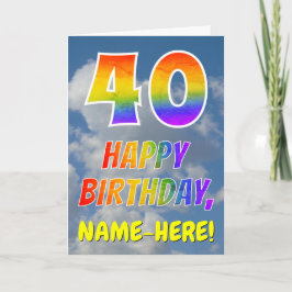 虹色の「40」&「HAPPY BIRTHDAY」、雲、空 カード