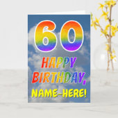 虹色の「60」&「HAPPY BIRTHDAY」、雲、空 カード (黄色い花)