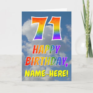 虹色の「71」&「HAPPY BIRTHDAY」、雲、空 カード