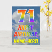 虹色の「71」&「HAPPY BIRTHDAY」、雲、空 カード (黄色い花)