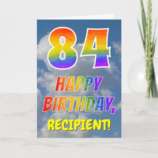 虹色の"84"と"HAPPY BIRTHDAY"、雲、空 カード (正面)