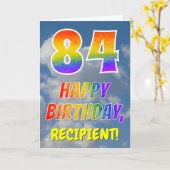 虹色の"84"と"HAPPY BIRTHDAY"、雲、空 カード (黄色い花)