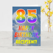 虹色の「85」&「HAPPY BIRTHDAY」、雲、空 カード (黄色い花)