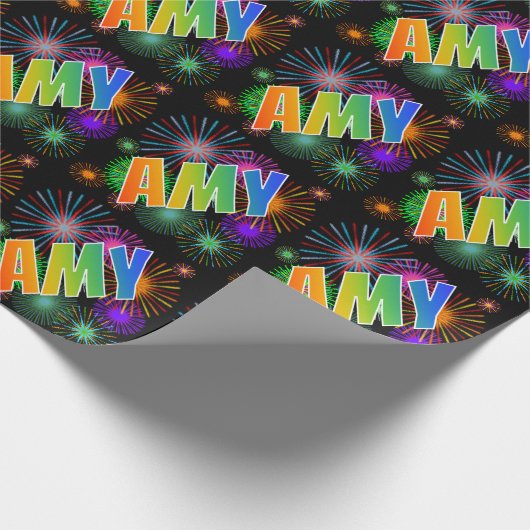 虹色の「AMY」+ 花火 ラッピングペーパー (角)