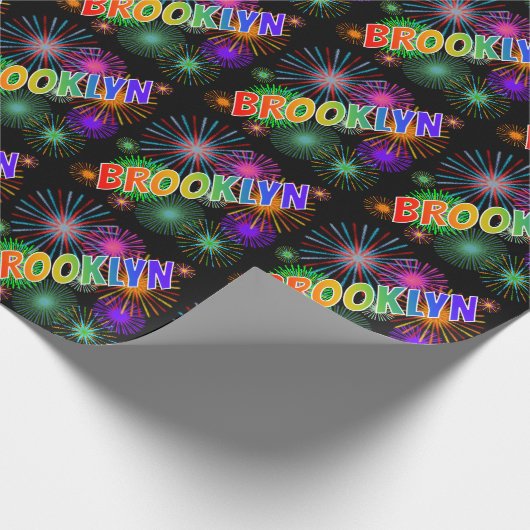 虹色の「BROOKLYN」の名前 + 花火 ラッピングペーパー (角)