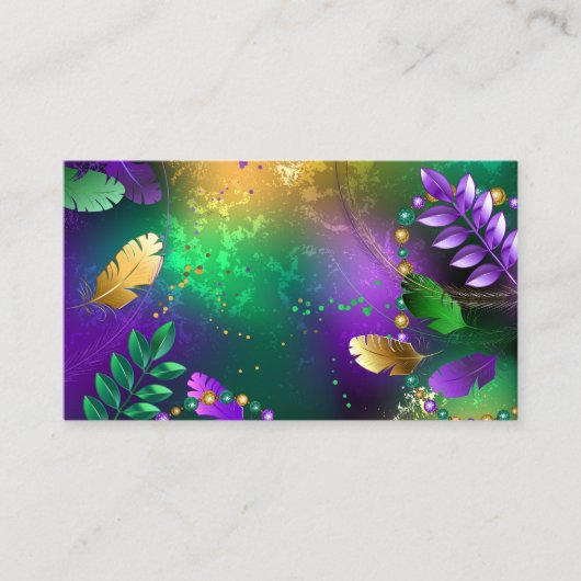 虹色のmardi gras背景とビーズ コーリングカード (正面)