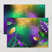 虹色のmardi gras背景とビーズ サンキューカード (正面/裏面)