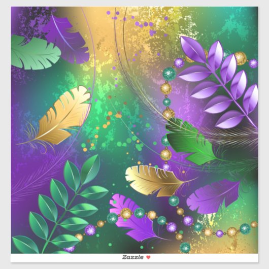 虹色のmardi gras背景とビーズ シール (シート)