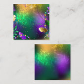 虹色のmardi gras背景とビーズ スクエア名刺 (正面/裏面)