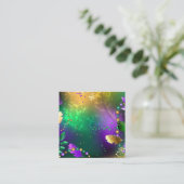 虹色のmardi gras背景とビーズ スクエア名刺 (スタンド正面)