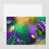 虹色のmardi gras背景とビーズ セーブザデート (正面/裏面)