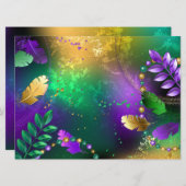 虹色のmardi gras背景とビーズ セーブザデート (正面/裏面)