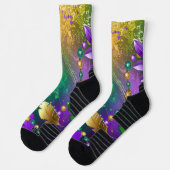 虹色のmardi gras背景とビーズ ソックス (左)