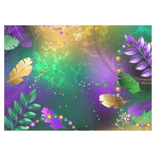 虹色のmardi gras背景とビーズ テーブルクロス (正面(横))