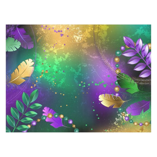 虹色のmardi gras背景とビーズ テーブルクロス (正面(横))