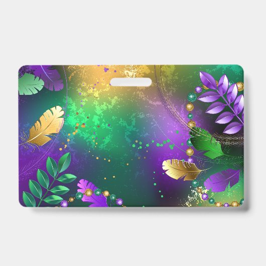 虹色のmardi gras背景とビーズ バッジ (正面)