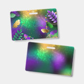 虹色のmardi gras背景とビーズ バッジ (正面＆裏面)