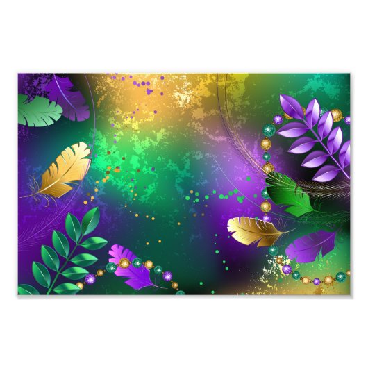 虹色のmardi gras背景とビーズ フォトプリント            (正面)