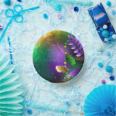 虹色のmardi gras背景とビーズ ペーパーボウル (パーティー)