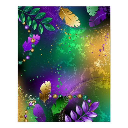 虹色のmardi gras背景とビーズ ポスター (正面)