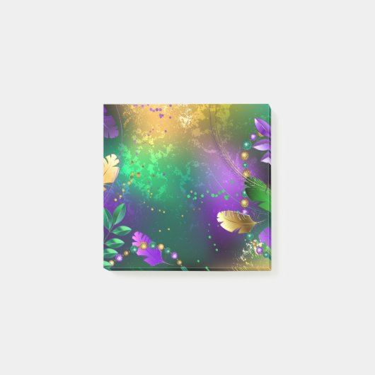 虹色のmardi gras背景とビーズ ポストイット (正面)