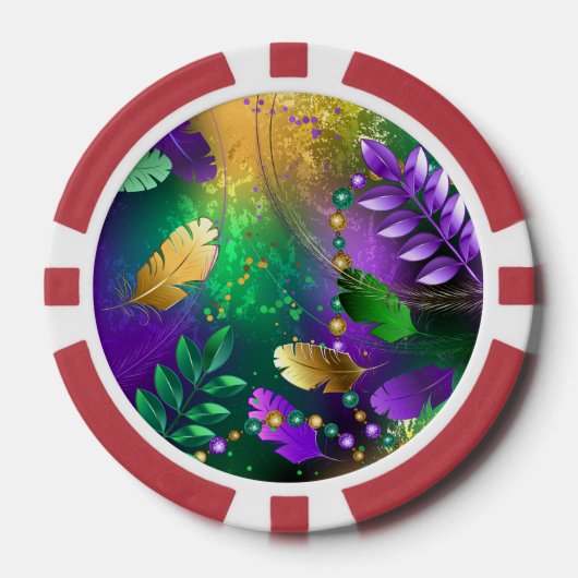 虹色のmardi gras背景とビーズ ポーカーチップ (正面)