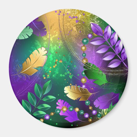 虹色のmardi gras背景とビーズ マグネット (正面)