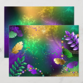 虹色のmardi gras背景とビーズ メニュー (正面/裏面)