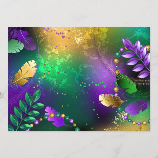 虹色のmardi gras背景とビーズ メニュー (正面)