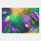 虹色のmardi gras背景とビーズ ラッピングペーパーシート (正面3)
