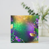 虹色のmardi gras背景とビーズ 招待状 (スタンド正面)