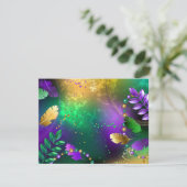 虹色のmardi gras背景とビーズ 招待状 (スタンド正面)