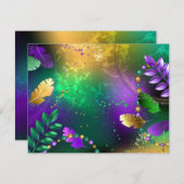 虹色のmardi gras背景とビーズ 招待状 (正面/裏面)