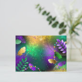 虹色のmardi gras背景とビーズ 招待状 (スタンド正面)