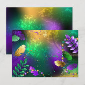 虹色のmardi gras背景とビーズ 招待状 (正面/裏面)