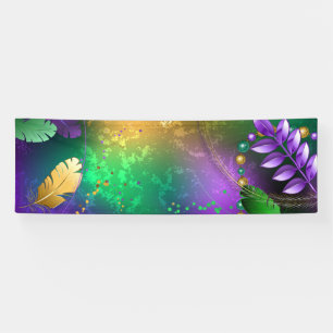 虹色のmardi gras背景とビーズ 横断幕