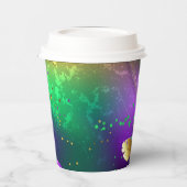 虹色のmardi gras背景とビーズ 紙コップ (左)