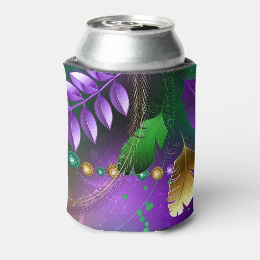 虹色のmardi gras背景とビーズ 缶クーラー (缶裏面)